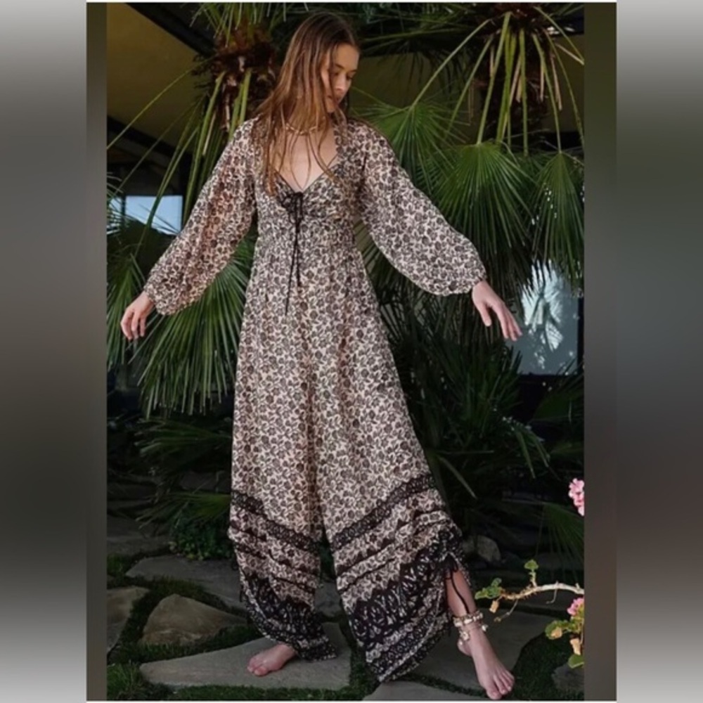 Free people forever timeless soulmate brown boho jumpsuit size small brand new